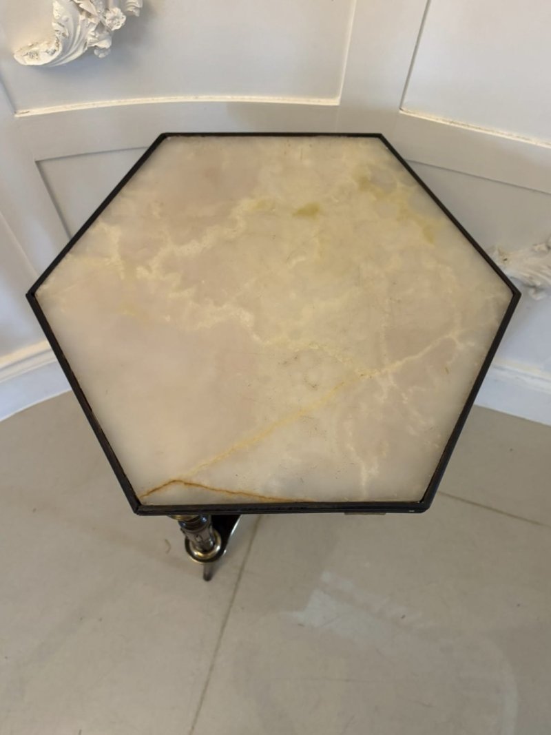 Antique Victorian French Quality Mahogany and Gilded Brass Marble Top Lamp Table - Image 5